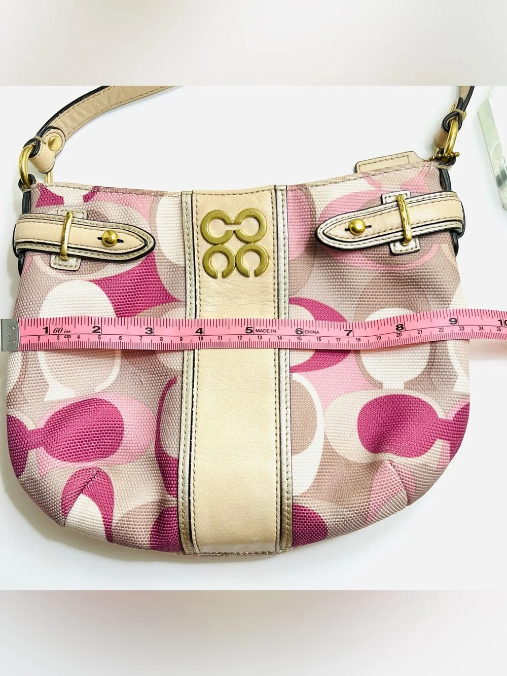 Coach Pink and Cream Signature Canvas Shoulder Bag